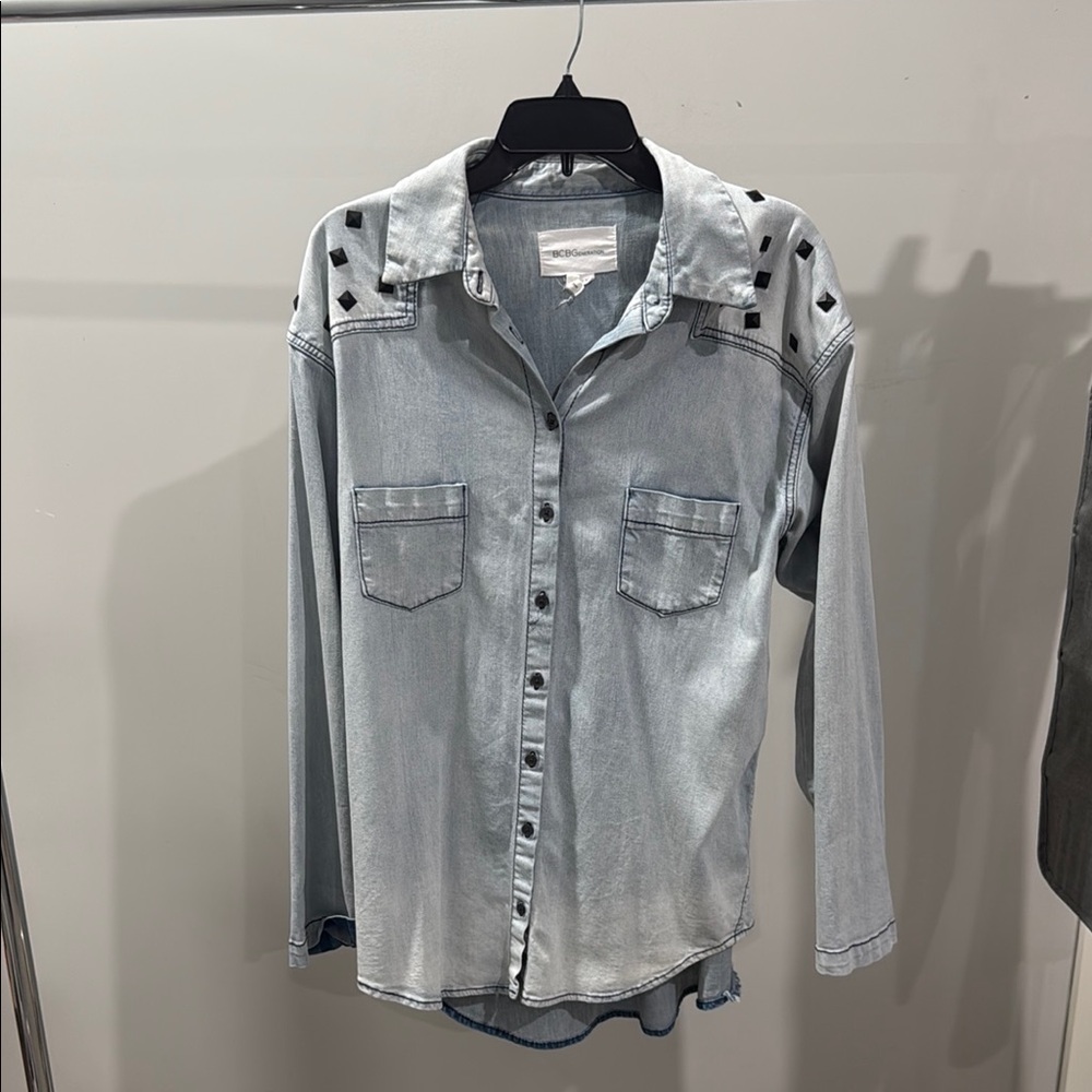 BCBGeneration | Long Sleeve Studded Denim Button Down, L